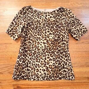 Britt Ryan 100% Silk Leopard Animal Print Women's Short Sleeve Shell Blouse